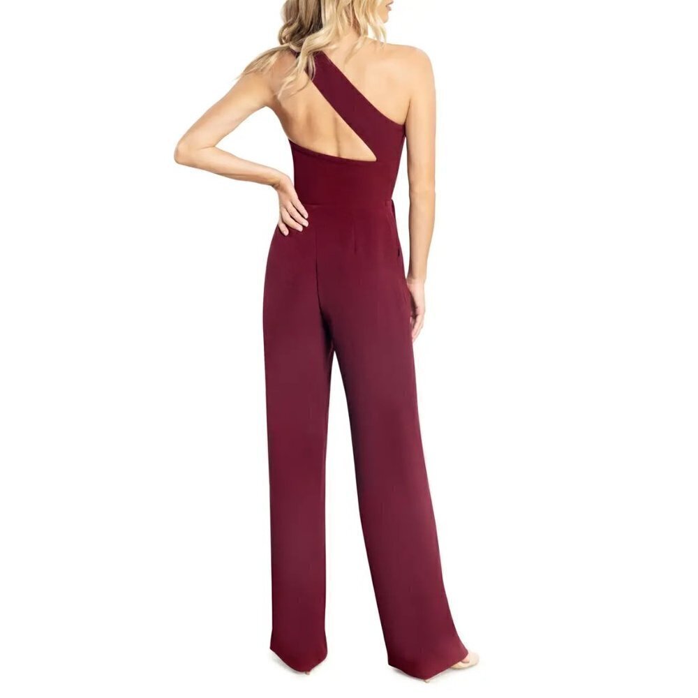 Dress The Population Filippa One-Shoulder Jumpsuit Size-X-Small-Color Burgundy - Picture 3 of 7